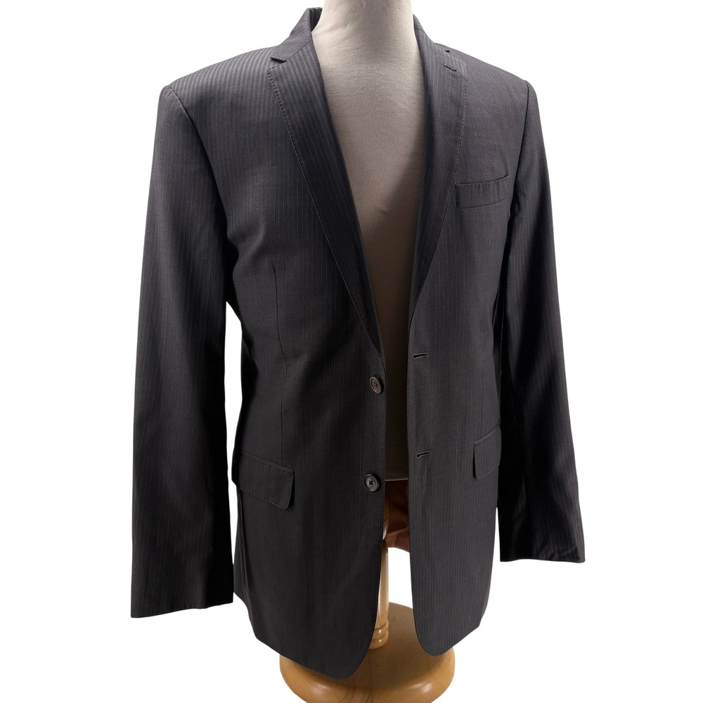 Jos A Bank Joseph Slim Fit Blazer Mens 40L Charcoal Grey Wool Pinstripe Jacket - Picture 1 of 12